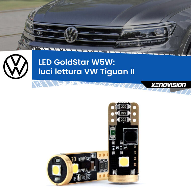 0 Luci Lettura LED VW Tiguan II 2016 in poi: T10 GoldStar <strong>Luci Lettura LED VW Tiguan</strong> II 2016 in poi: ottima luminosità a 360 gradi. Si inseriscono ovunque. Canbus, Top Quality.