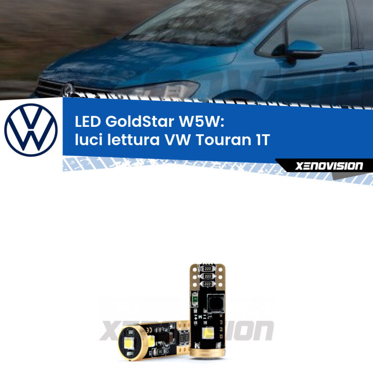<strong>Luci Cortesia LED 6000k per VW Touran</strong> 1T3 2010 - 2015. Lampadine <strong>W5W</strong> canbus modello Torpedo.