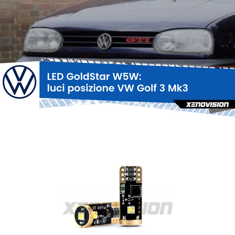 <strong>Luci posizione LED VW Golf 3</strong> Mk3 a parabola doppia: ottima luminosità a 360 gradi. Si inseriscono ovunque. Canbus, Top Quality.