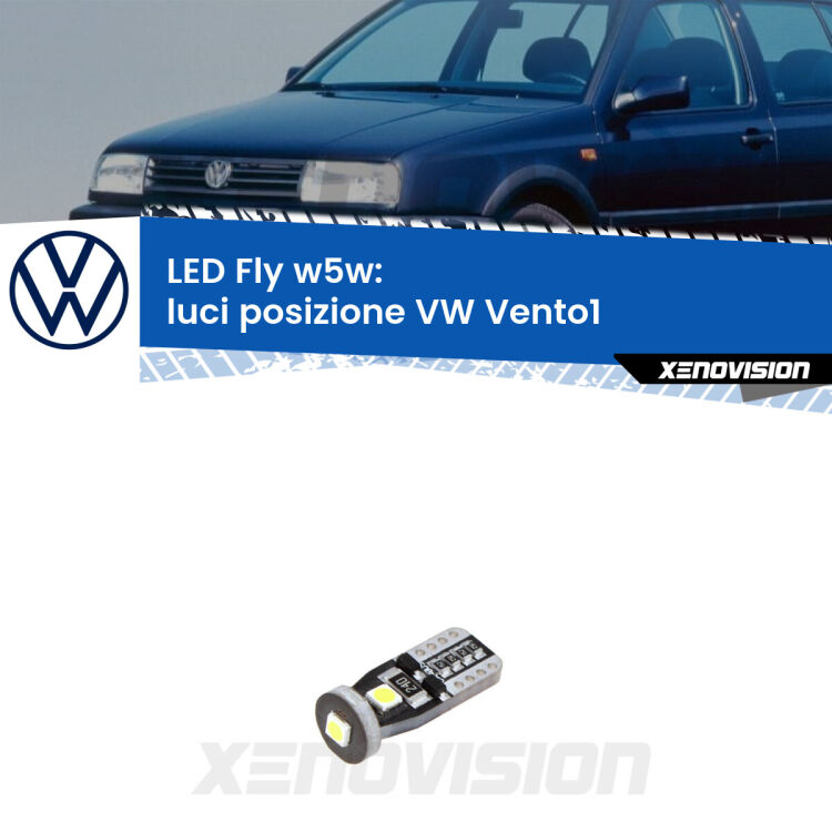 <strong>luci posizione LED per VW Vento1</strong>  a parabola doppia. Coppia lampadine <strong>w5w</strong> Canbus compatte modello Fly Xenovision.