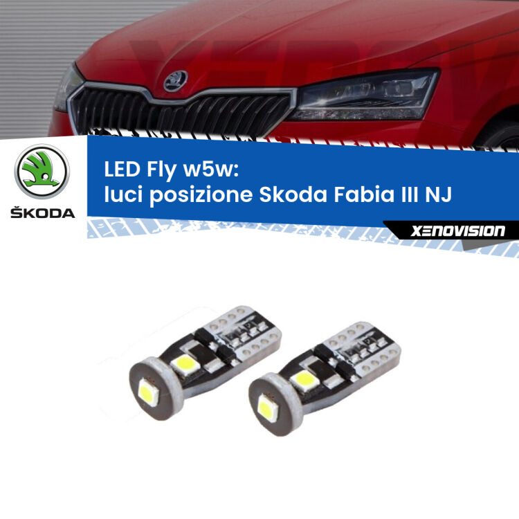 0 Luci posizione LED a parabola singola Skoda Fabia III NJ: W5W Fly <strong>luci posizione LED per Skoda Fabia III</strong> NJ a parabola singola. Coppia lampadine <strong>w5w</strong> Canbus compatte modello Fly Xenovision.