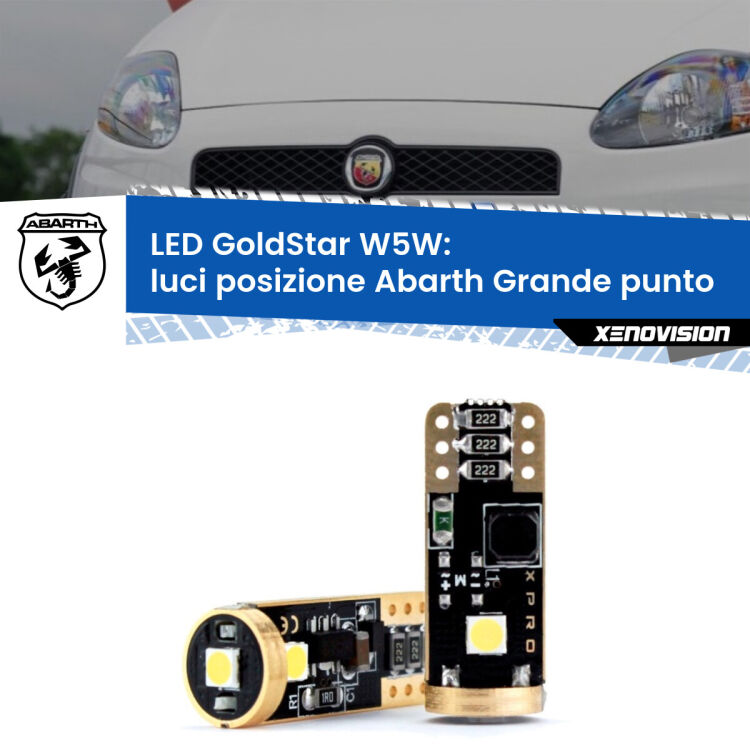 0 Luci posizione LED Abarth Grande punto  2007-2010: T10 GoldStar <strong>Luci posizione LED Abarth Grande punto</strong>  2007-2010: ottima luminosità a 360 gradi. Si inseriscono ovunque. Canbus, Top Quality.