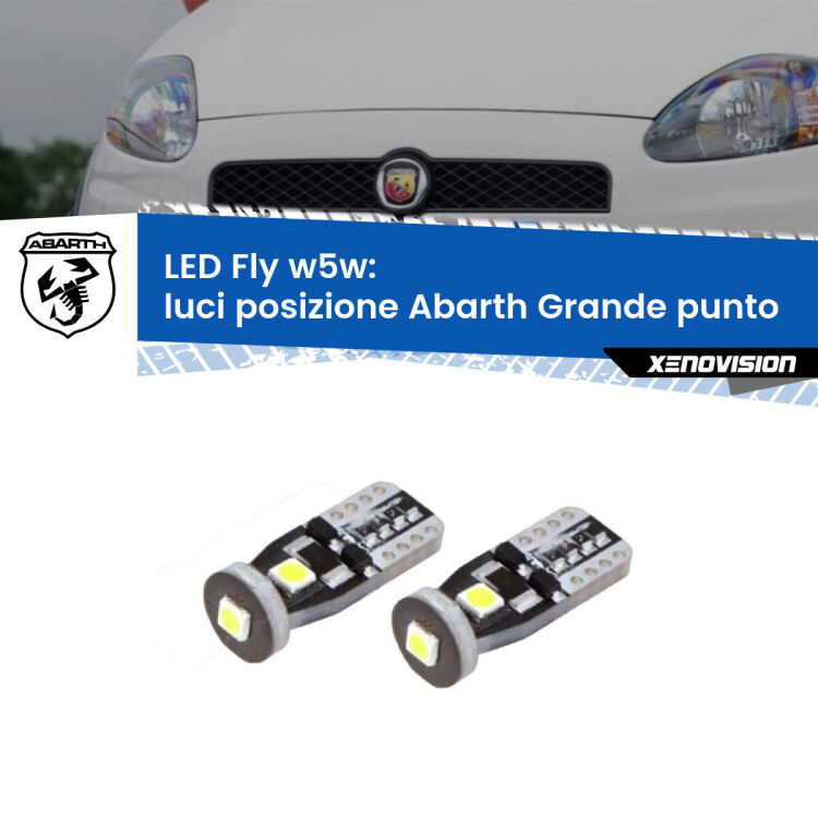 0 Luci posizione LED Abarth Grande punto  2007-2010: W5W Fly <strong>luci posizione LED per Abarth Grande punto</strong>  2007-2010. Coppia lampadine <strong>w5w</strong> Canbus compatte modello Fly Xenovision.