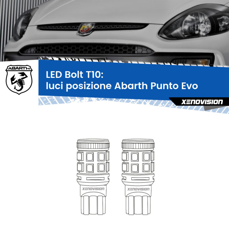 0 Luci posizione LED Abarth Punto Evo  2010-2014: T10 Bolt <strong>Luci posizione LED per Abarth Punto Evo</strong>  2010-2014. Coppia lampade <strong>T10</strong> modello Bolt canbus.