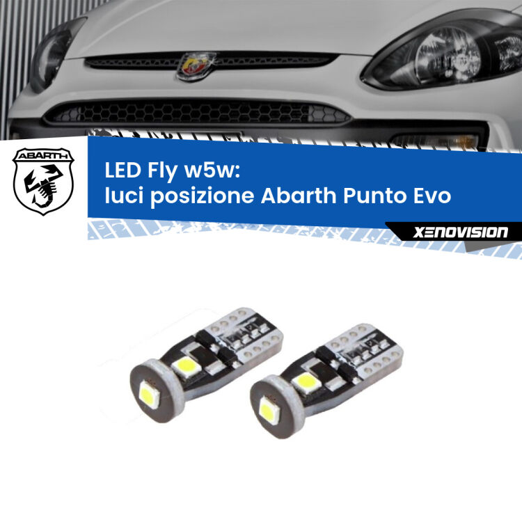 0 Luci posizione LED Abarth Punto Evo 2010-2014: W5W Fly <strong>luci posizione LED per Abarth Punto Evo</strong> 2010-2014. Coppia lampadine <strong>w5w</strong> Canbus compatte modello Fly Xenovision.