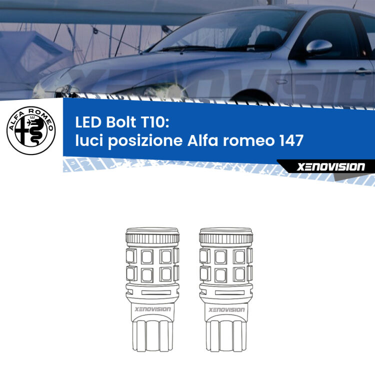 0 Luci posizione LED Alfa romeo 147 2005-2010: T10 Bolt <strong>Luci posizione LED per Alfa romeo 147</strong> 2005-2010. Coppia lampade <strong>T10</strong> modello Bolt canbus.