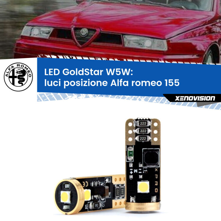 0 Luci posizione LED Alfa romeo 155  1992-1997: T10 GoldStar <strong>Luci posizione LED Alfa romeo 155</strong>  1992-1997: ottima luminosità a 360 gradi. Si inseriscono ovunque. Canbus, Top Quality.
