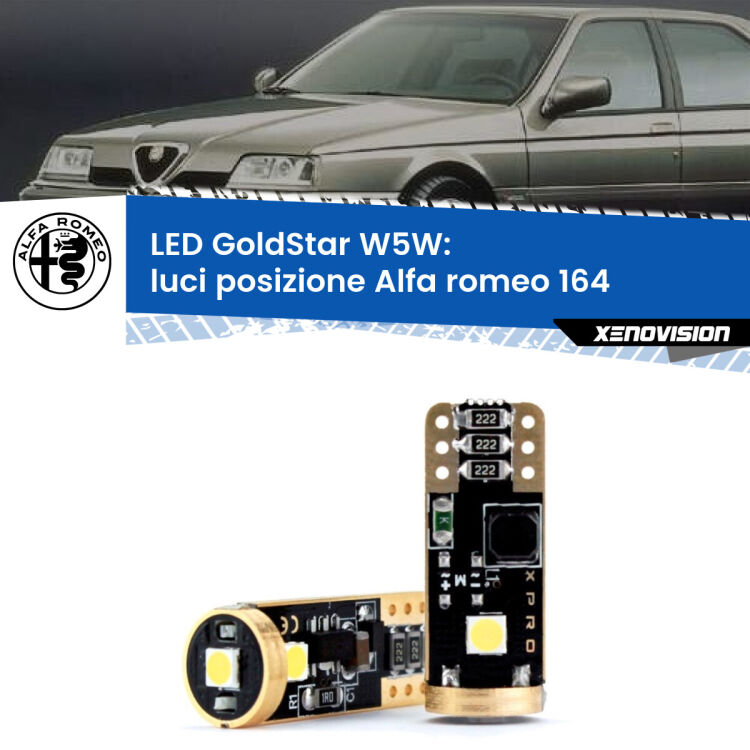 0 Luci posizione LED Alfa romeo 164  1987-1998: T10 GoldStar <strong>Luci posizione LED Alfa romeo 164</strong>  1987-1998: ottima luminosità a 360 gradi. Si inseriscono ovunque. Canbus, Top Quality.