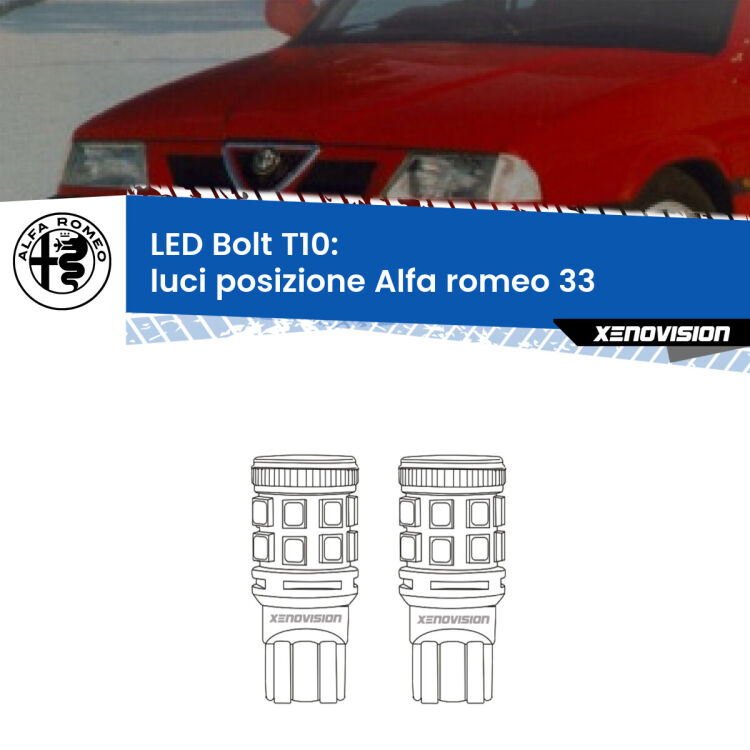 0 Luci posizione LED Alfa romeo 33  1990-1994: T10 Bolt <strong>Luci posizione LED per Alfa romeo 33</strong>  1990-1994. Coppia lampade <strong>T10</strong> modello Bolt canbus.