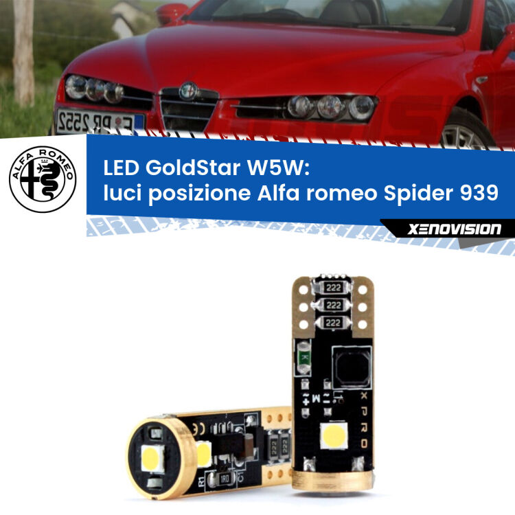 0 Luci posizione LED Alfa romeo Spider 939 2006-2010: T10 GoldStar <strong>Luci posizione LED Alfa romeo Spider</strong> 939 2006-2010: ottima luminosità a 360 gradi. Si inseriscono ovunque. Canbus, Top Quality.