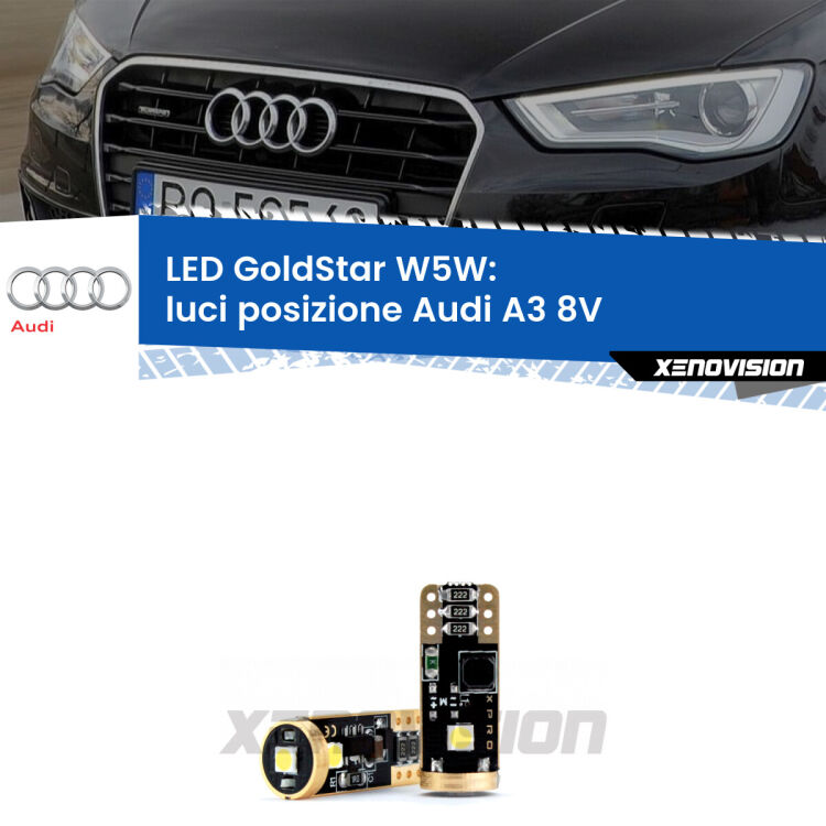 <strong>Luci posizione LED Audi A3</strong> 8V 2013-2020: ottima luminosità a 360 gradi. Si inseriscono ovunque. Canbus, Top Quality.