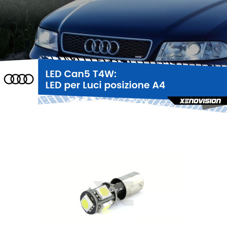 0 Luci posizione LED Audi A4 B5 con fari H4: T4W Xenovision <strong>luci posizione LED per Audi A4</strong> B5 con fari H4. Lampadina <strong>T4W</strong> BA9s Canbus da Xenovision.