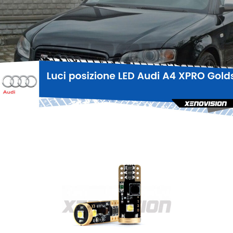 0 Goldstar W5W: LED per Luci posizione A4 (B7) 2004 -2008 <p><strong>Luci posizione LED Audi A4</strong>: ottima luminosità a 360 gradi. Si inseriscono ovunque. Canbus, Top Quality. </p>