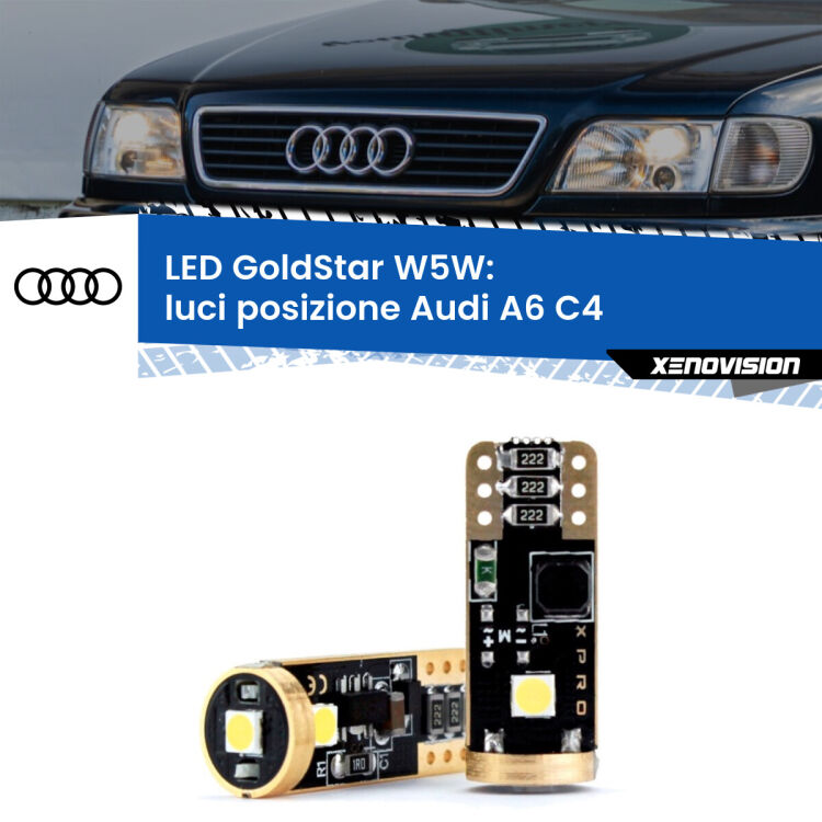0 Luci posizione LED Audi A6 C4 1994-1997: T10 GoldStar <strong>Luci posizione LED Audi A6</strong> C4 1994-1997: ottima luminosità a 360 gradi. Si inseriscono ovunque. Canbus, Top Quality.