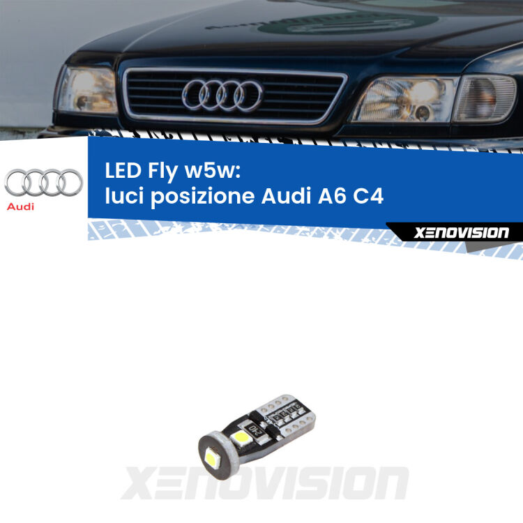 <strong>luci posizione LED per Audi A6</strong> C4 1994-1997. Coppia lampadine <strong>w5w</strong> Canbus compatte modello Fly Xenovision.