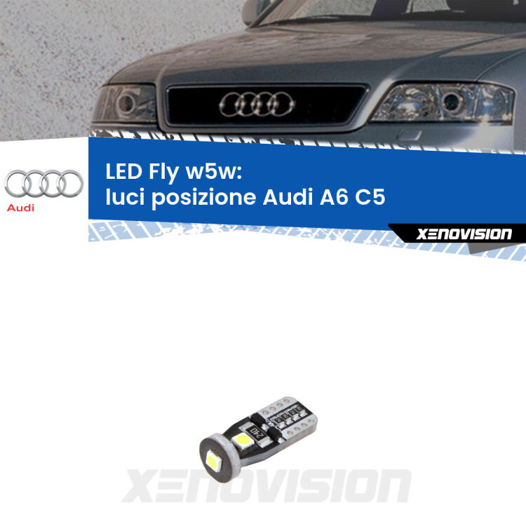 <strong>luci posizione LED per Audi A6</strong> C5 1997-2004. Coppia lampadine <strong>w5w</strong> Canbus compatte modello Fly Xenovision.