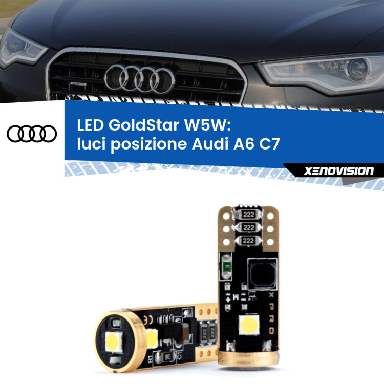0 Luci posizione LED Audi A6 C7 2010-2018: T10 GoldStar <strong>Luci posizione LED Audi A6</strong> C7 2010-2018: ottima luminosità a 360 gradi. Si inseriscono ovunque. Canbus, Top Quality.