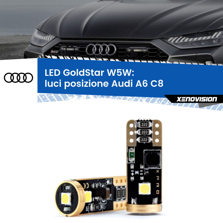 0 Luci posizione LED Audi A6 C8 2018in poi: T10 GoldStar <strong>Luci posizione LED Audi A6</strong> C8 2018in poi: ottima luminosità a 360 gradi. Si inseriscono ovunque. Canbus, Top Quality.
