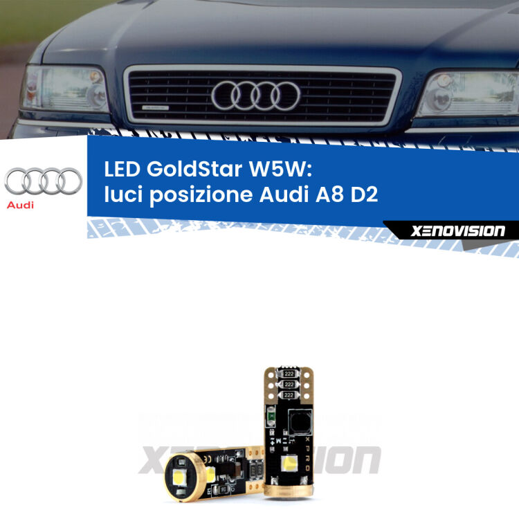 <strong>Luci posizione LED Audi A8</strong> D2 1994-1998: ottima luminosità a 360 gradi. Si inseriscono ovunque. Canbus, Top Quality.