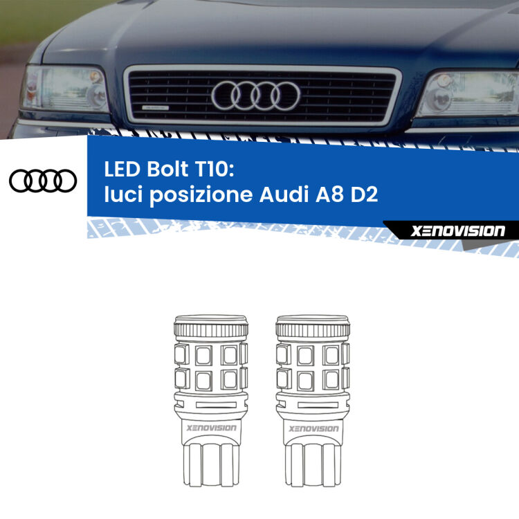 0 Luci posizione LED Audi A8 D2 1994-2002: T10 Bolt <strong>Luci posizione LED per Audi A8</strong> D2 1994-2002. Coppia lampade <strong>T10</strong> modello Bolt canbus.