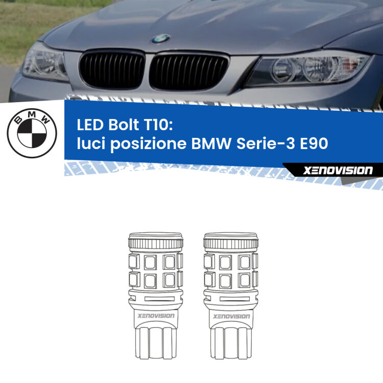 0 Luci posizione LED BMW Serie-3 E90 con fari alogeni: T10 Bolt <strong>Luci posizione LED per BMW Serie-3</strong> E90 con fari alogeni. Coppia lampade <strong>T10</strong> modello Bolt canbus.