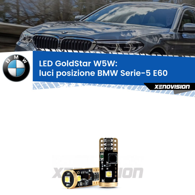 <strong>Luci posizione LED BMW Serie-5</strong> E60 2003-2007: ottima luminosità a 360 gradi. Si inseriscono ovunque. Canbus, Top Quality.