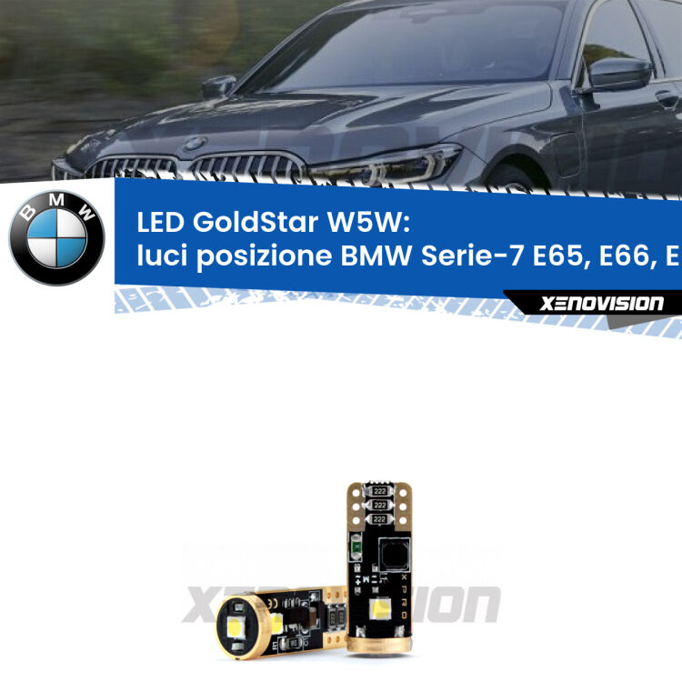 <strong>Luci posizione LED BMW Serie-7</strong> E65, E66, E67 2001-2008: ottima luminosità a 360 gradi. Si inseriscono ovunque. Canbus, Top Quality.