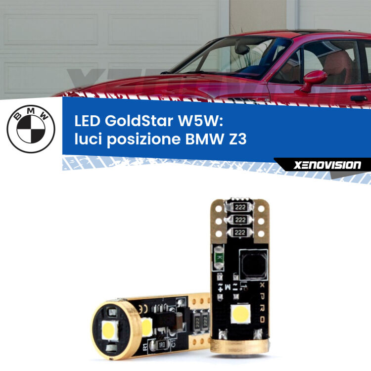 0 Luci posizione LED BMW Z3  1997-2003: T10 GoldStar <strong>Luci posizione LED BMW Z3</strong>  1997-2003: ottima luminosità a 360 gradi. Si inseriscono ovunque. Canbus, Top Quality.