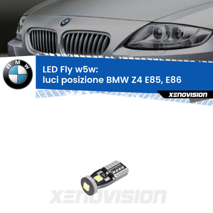 <strong>luci posizione LED per BMW Z4</strong> E85, E86 2003-2008. Coppia lampadine <strong>w5w</strong> Canbus compatte modello Fly Xenovision.
