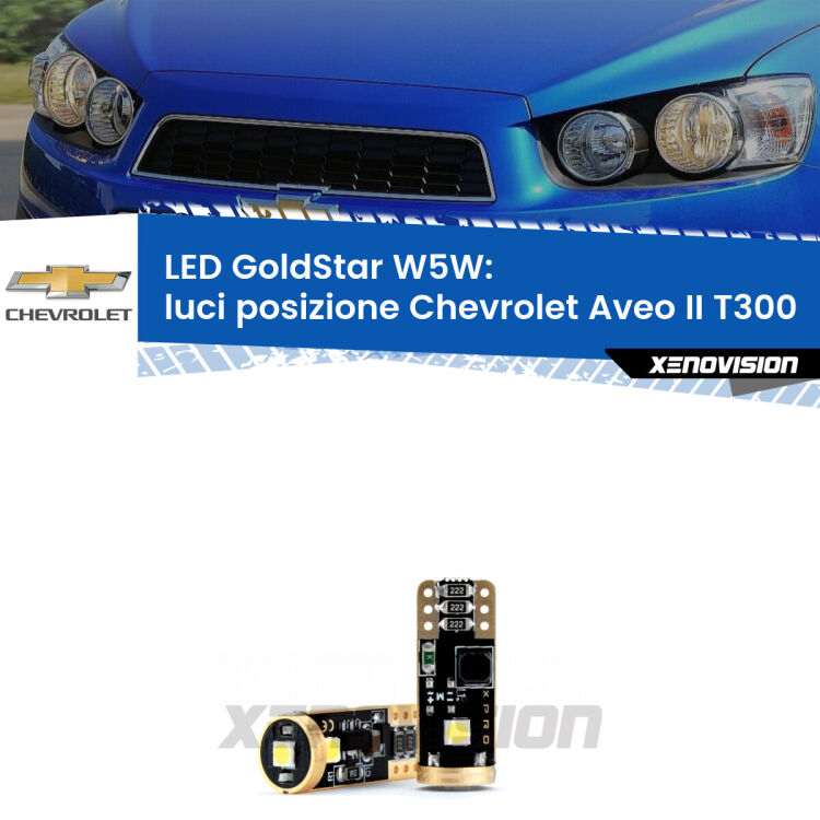 <strong>Luci posizione LED Chevrolet Aveo II</strong> T300 2011-2021: ottima luminosità a 360 gradi. Si inseriscono ovunque. Canbus, Top Quality.