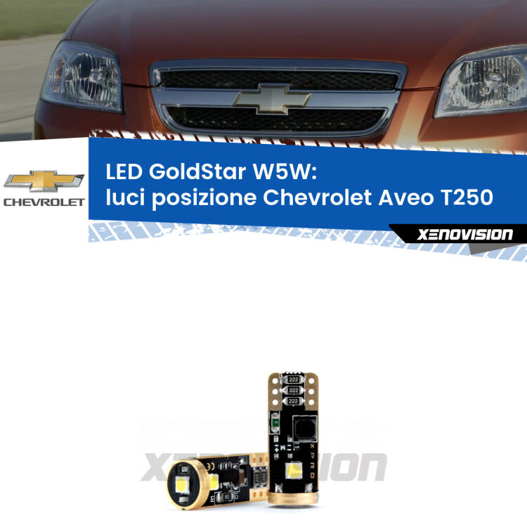 <strong>Luci posizione LED Chevrolet Aveo</strong> T250 2005-2011: ottima luminosità a 360 gradi. Si inseriscono ovunque. Canbus, Top Quality.