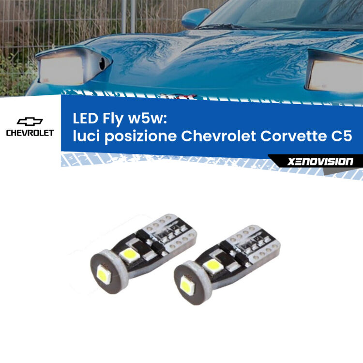 0 Luci posizione LED Chevrolet Corvette C5 1997-2004: W5W Fly <strong>luci posizione LED per Chevrolet Corvette</strong> C5 1997-2004. Coppia lampadine <strong>w5w</strong> Canbus compatte modello Fly Xenovision.