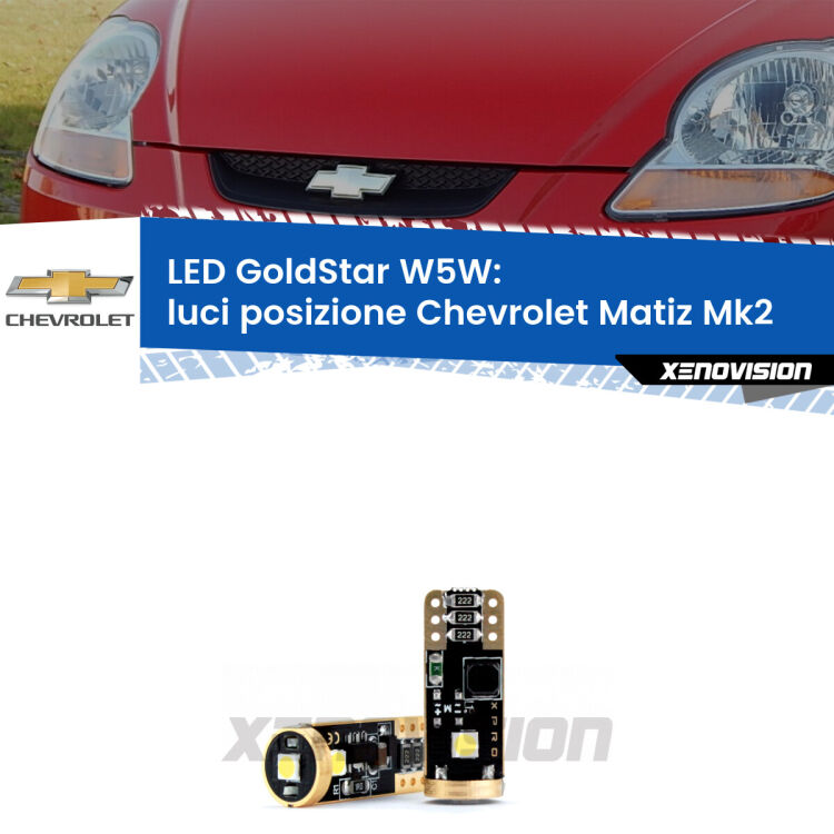 <strong>Luci posizione LED Chevrolet Matiz</strong> Mk2 2005-2011: ottima luminosità a 360 gradi. Si inseriscono ovunque. Canbus, Top Quality.