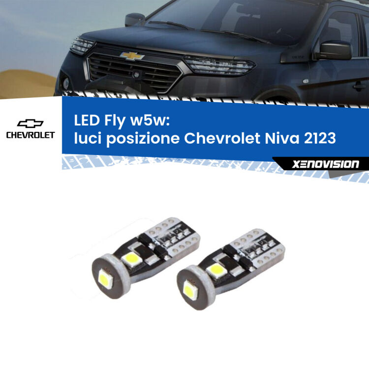 0 Luci posizione LED Chevrolet Niva 2123 2002-2009: W5W Fly <strong>luci posizione LED per Chevrolet Niva</strong> 2123 2002-2009. Coppia lampadine <strong>w5w</strong> Canbus compatte modello Fly Xenovision.