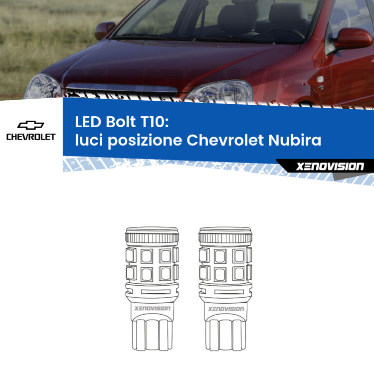 0 Luci posizione LED Chevrolet Nubira 2005-2011: T10 Bolt <strong>Luci posizione LED per Chevrolet Nubira</strong> 2005-2011. Coppia lampade <strong>T10</strong> modello Bolt canbus.