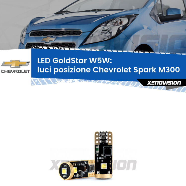 <strong>Luci posizione LED Chevrolet Spark</strong> M300 2009-2016: ottima luminosità a 360 gradi. Si inseriscono ovunque. Canbus, Top Quality.
