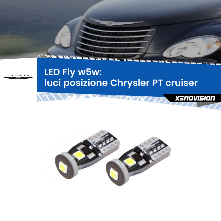 0 Luci posizione LED Chrysler PT cruiser 2000-2010: W5W Fly <strong>luci posizione LED per Chrysler PT cruiser</strong> 2000-2010. Coppia lampadine <strong>w5w</strong> Canbus compatte modello Fly Xenovision.