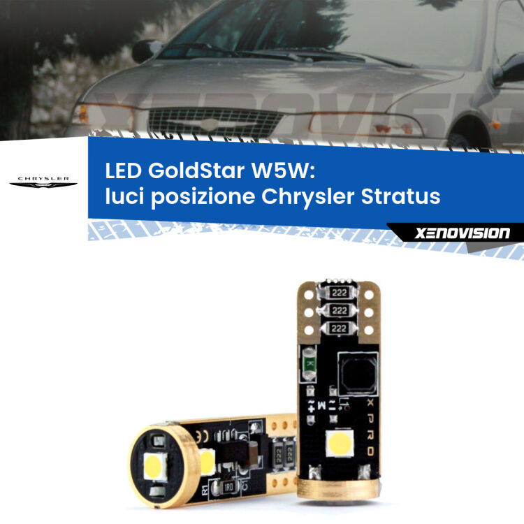 0 Luci posizione LED Chrysler Stratus  1995-2001: T10 GoldStar <strong>Luci posizione LED Chrysler Stratus</strong>  1995-2001: ottima luminosità a 360 gradi. Si inseriscono ovunque. Canbus, Top Quality.