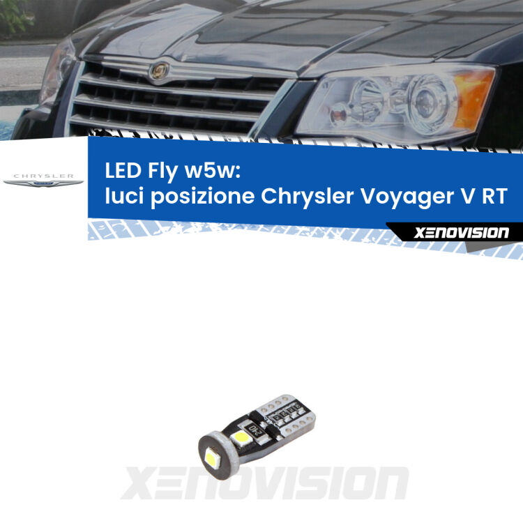 <strong>luci posizione LED per Chrysler Voyager V</strong> RT 2007-2016. Coppia lampadine <strong>w5w</strong> Canbus compatte modello Fly Xenovision.