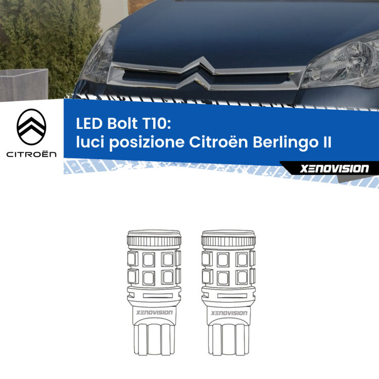 0 Luci posizione LED Citroën Berlingo II 2008-2017: T10 Bolt <strong>Luci posizione LED per Citroën Berlingo</strong> II 2008-2017. Coppia lampade <strong>T10</strong> modello Bolt canbus.