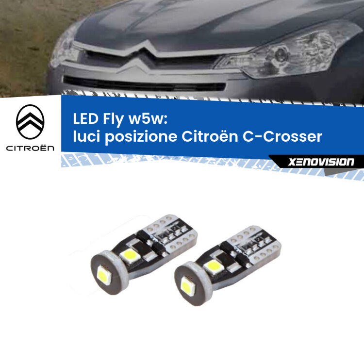 0 Luci posizione LED Citroën C-Crosser  2007-2012: W5W Fly <strong>luci posizione LED per Citroën C-Crosser</strong>  2007-2012. Coppia lampadine <strong>w5w</strong> Canbus compatte modello Fly Xenovision.