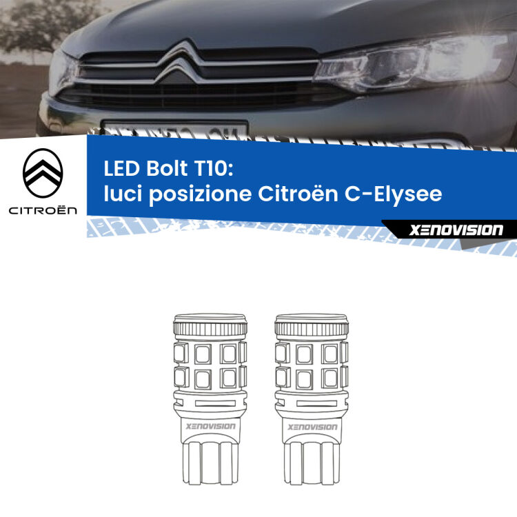 0 Luci posizione LED Citroën C-Elysee  prima serie: T10 Bolt <strong>Luci posizione LED per Citroën C-Elysee</strong>  prima serie. Coppia lampade <strong>T10</strong> modello Bolt canbus.