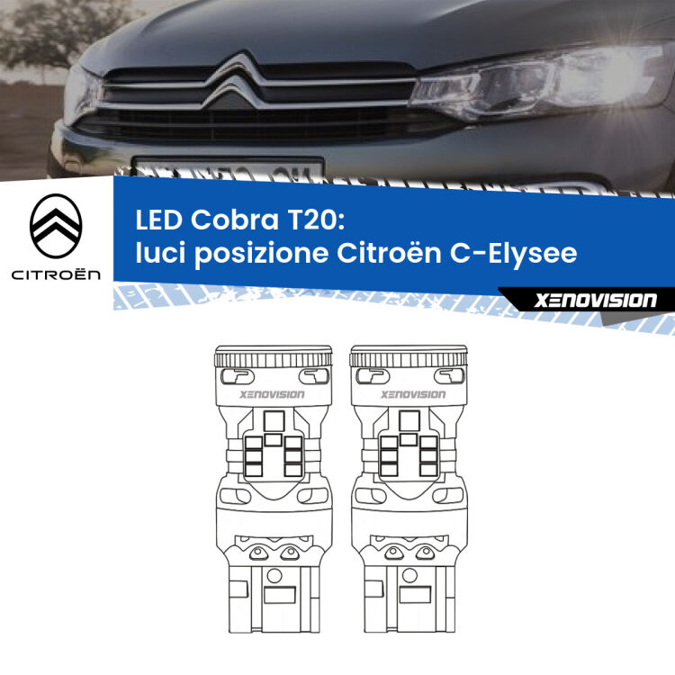 0 Luci posizione LED Citroën C-Elysee  restyling: T20 Cobra <strong>Luci posizione LED no-spie per Citroën C-Elysee</strong>  restyling. Coppia lampade <strong>T20</strong> modello Cobra super-canbus, raffreddate a ventola.