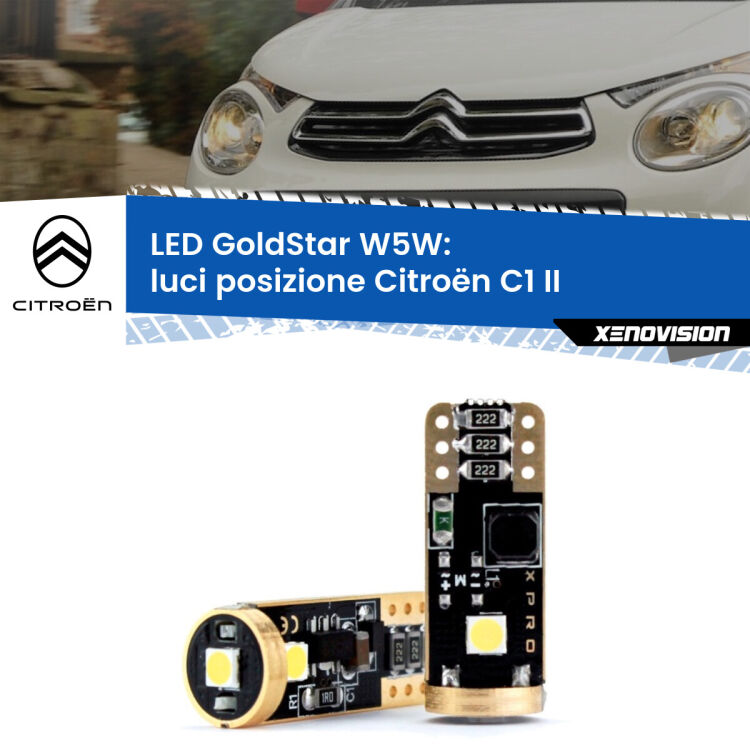 0 Luci posizione LED Citroën C1 II 2014in poi: T10 GoldStar <strong>Luci posizione LED Citroën C1</strong> II 2014in poi: ottima luminosità a 360 gradi. Si inseriscono ovunque. Canbus, Top Quality.