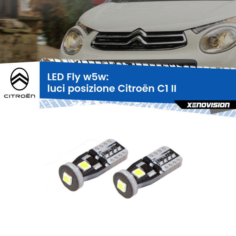 0 Luci posizione LED Citroën C1 II 2014in poi: W5W Fly <strong>luci posizione LED per Citroën C1</strong> II 2014in poi. Coppia lampadine <strong>w5w</strong> Canbus compatte modello Fly Xenovision.