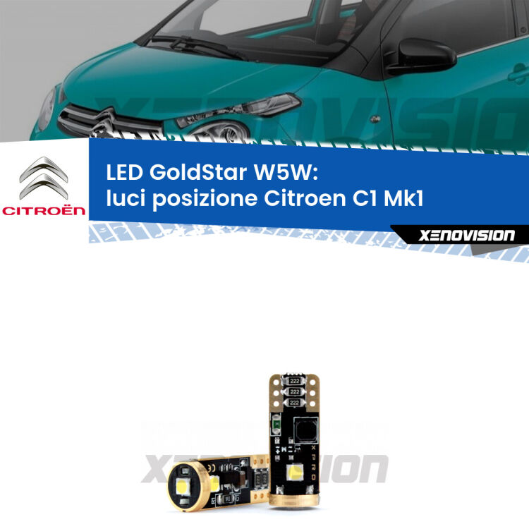 <strong>Luci posizione LED Citroen C1</strong> Mk1 2005-2013: ottima luminosità a 360 gradi. Si inseriscono ovunque. Canbus, Top Quality.