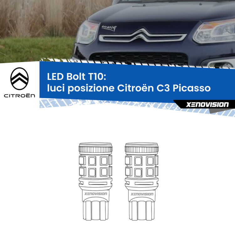 0 Luci posizione LED Citroën C3 Picasso 2009-2016: T10 Bolt <strong>Luci posizione LED per Citroën C3 Picasso</strong> 2009-2016. Coppia lampade <strong>T10</strong> modello Bolt canbus.