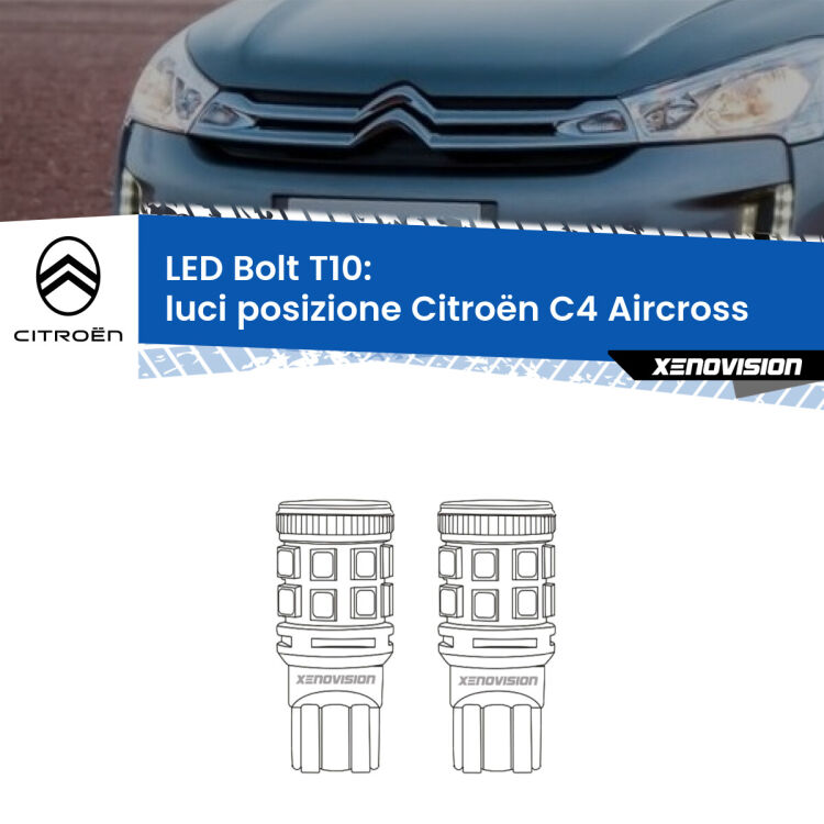 0 Luci posizione LED Citroën C4 Aircross 2010-2018: T10 Bolt <strong>Luci posizione LED per Citroën C4 Aircross</strong> 2010-2018. Coppia lampade <strong>T10</strong> modello Bolt canbus.
