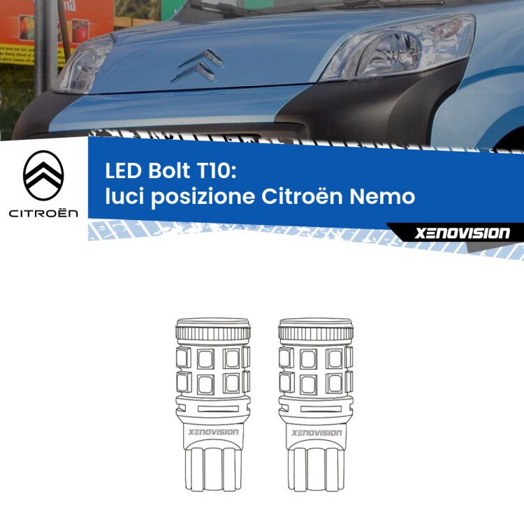 0 Luci posizione LED Citroën Nemo 2008in poi: T10 Bolt <strong>Luci posizione LED per Citroën Nemo</strong> 2008in poi. Coppia lampade <strong>T10</strong> modello Bolt canbus.