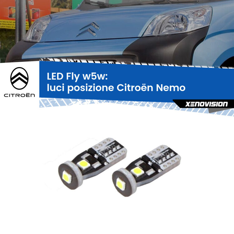 0 Luci posizione LED Citroën Nemo 2008in poi: W5W Fly <strong>luci posizione LED per Citroën Nemo</strong> 2008in poi. Coppia lampadine <strong>w5w</strong> Canbus compatte modello Fly Xenovision.